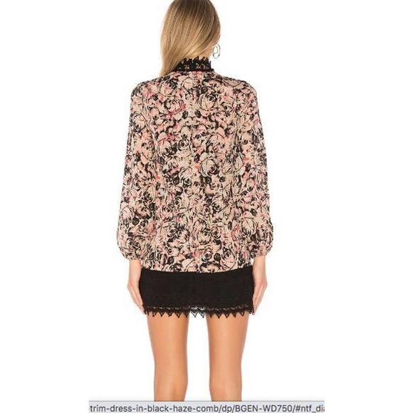 BCBGeneration Dress Sz 6 Lace Trim Mini In Black Haze Comb Roses Romantic $158 - Picture 3 of 13